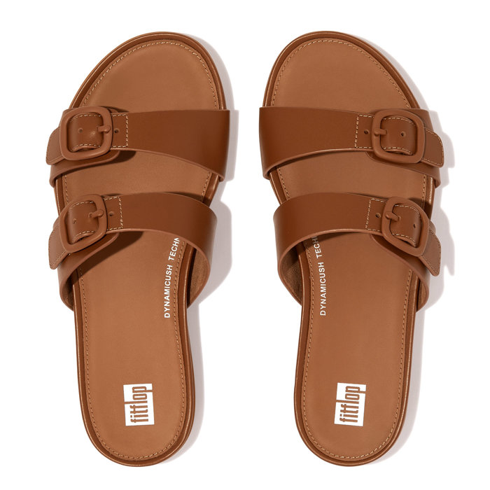 Damen Sandalen FITFLOP GRACIE RUBBER-BUCKLE TWO-BAR LEATHER SLIDES